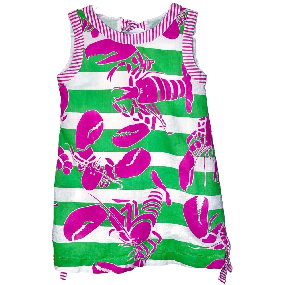 GRETCHEN SCOTT ☆ Hot Pink & Green Striped Lobster Print Dress ☆ Girls Size 4
